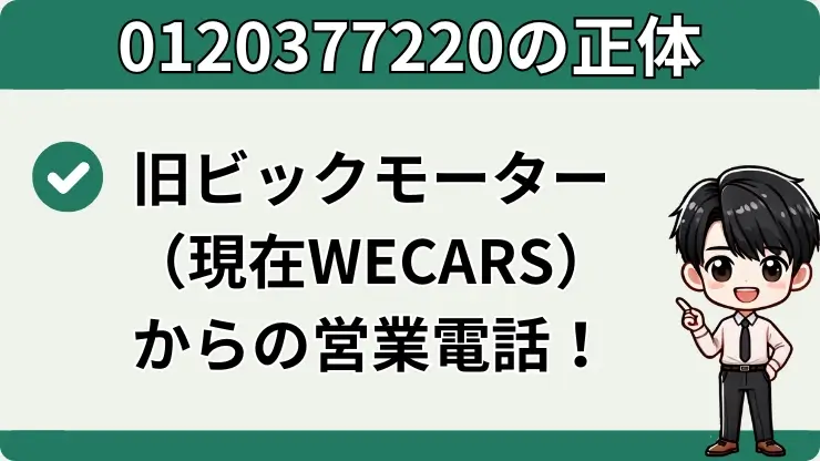 0120377220の正体は旧ビックモーター（現在WECARS）